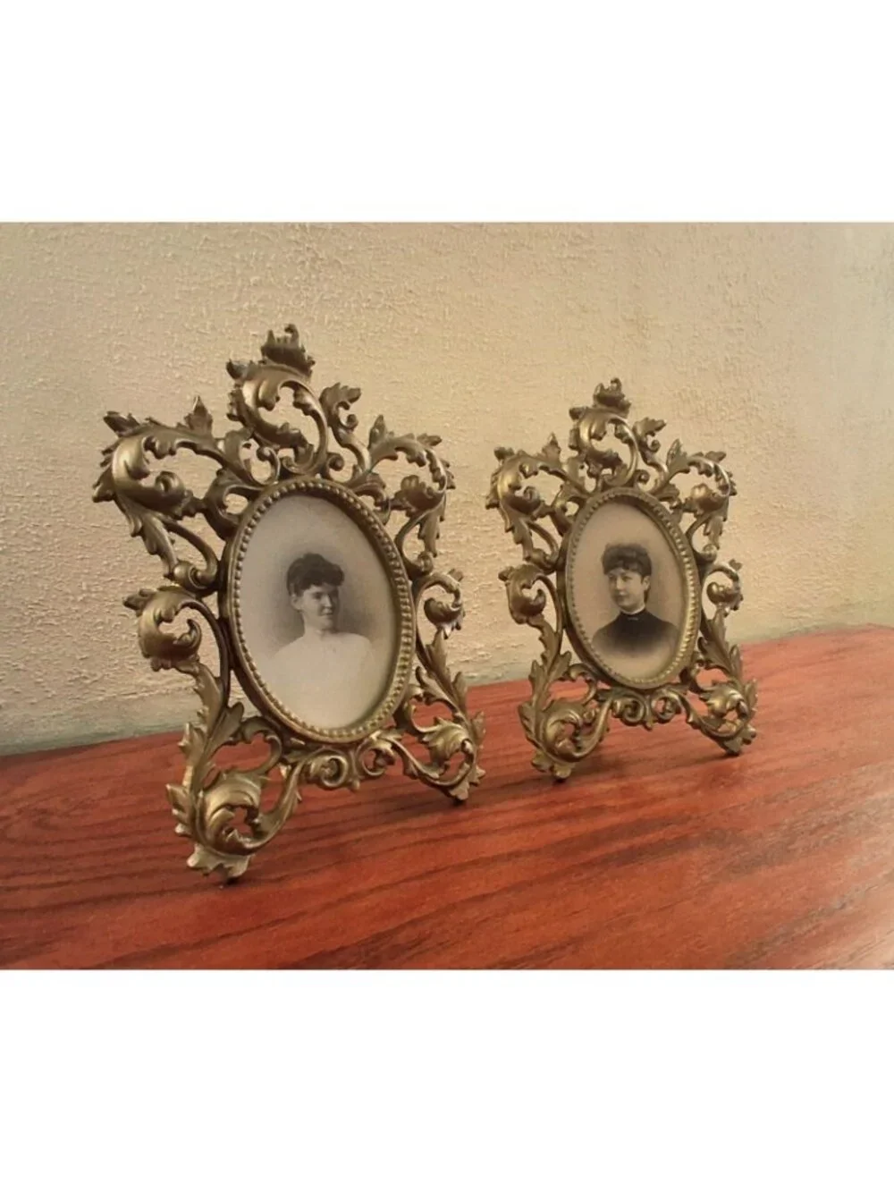 Antique Victorian Picture Photo Frame Cast Iron Ornate Scroll Filigree Set of 2